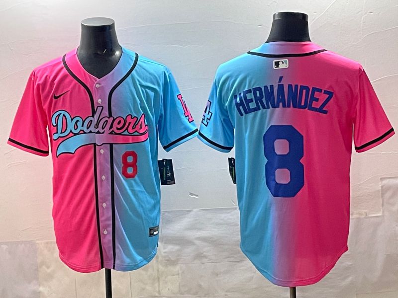 Men Los Angeles Dodgers 8 Hernandez Blue pink Game 2025 Nike MLB Jersey style 003